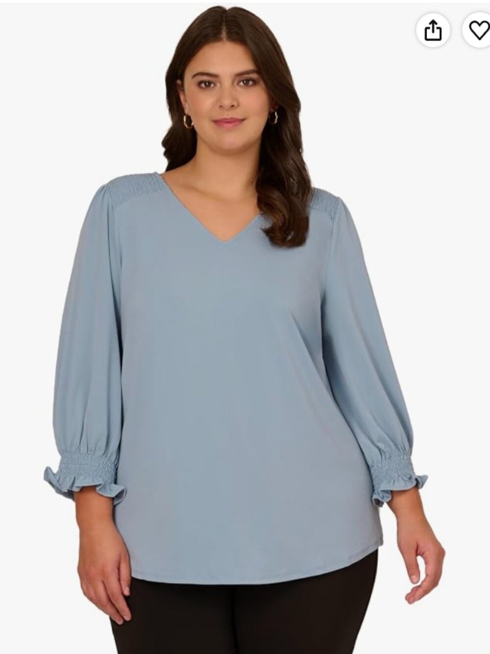 Adrianna Papell Smocked Sleeve V-neck Top